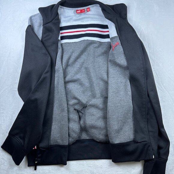 Puma Mens Full-Zip Track Jacket Black/Gray Red Striper Sz L Comfy Streetwear - Picture 9 of 11